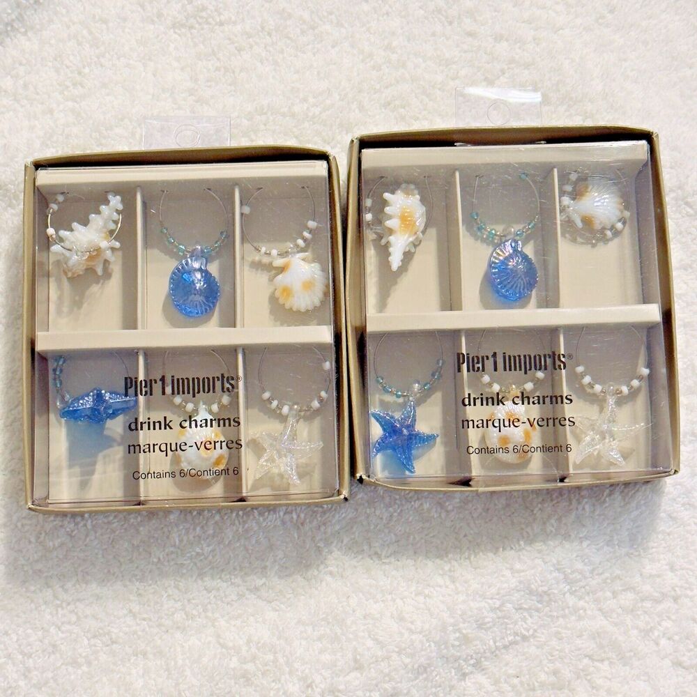 12 Drink Charms Beach Shell Starfish Pier 1 Imports new original 6 in package